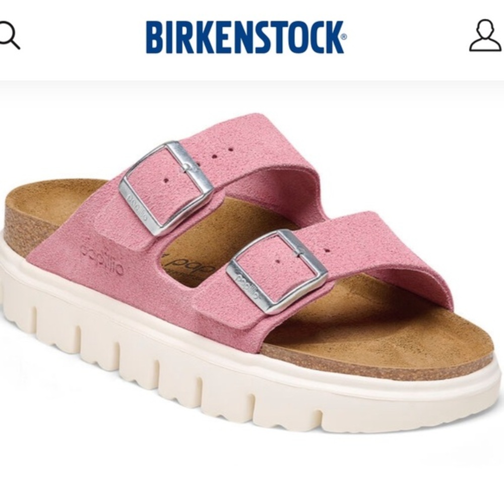 BIRKENSTOCK “Arizona chunky” in pink w/white sole…. Super cute and very comfy!🩷